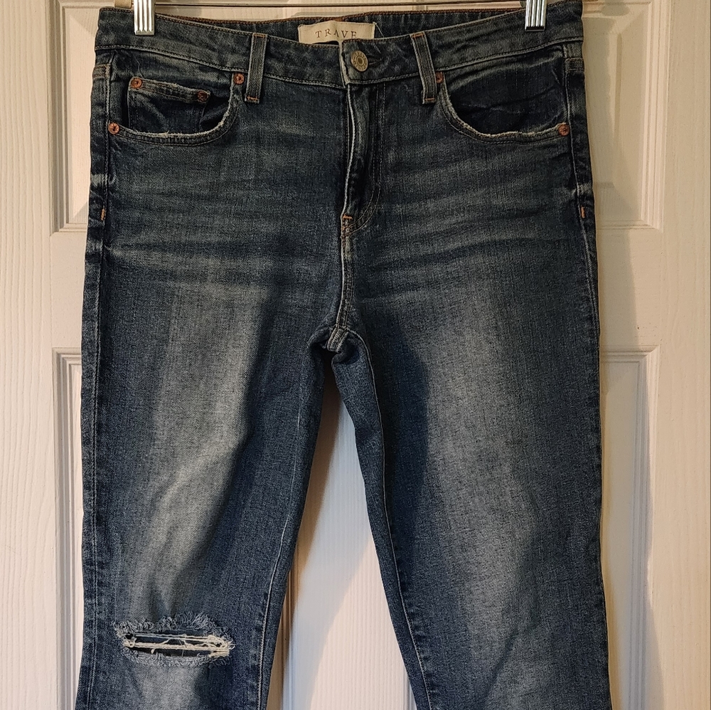 TRAVE Sophie Low Rise Zip Up Slim Crop Jeans with Knee Slit